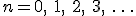 n = 0,\ 1,\ 2,\ 3,\ \ldots