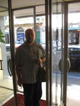 Isaac in Hotel Doorway